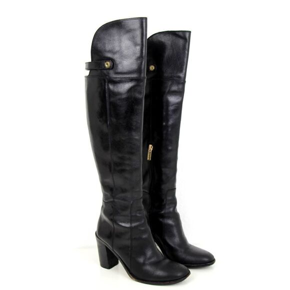 LOUISE ET CIE BLACK GENUINE LEATHER SIDE ZIP TALL RIDING BOOTS SHOES SIZE 8/38 - Picture 1 of 12